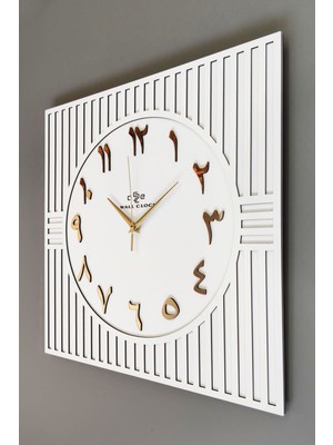 Kare Çizgi Desenli Arapça Rakam Dekoratif Beyaz & Gold Duvar Saati 50X50CM