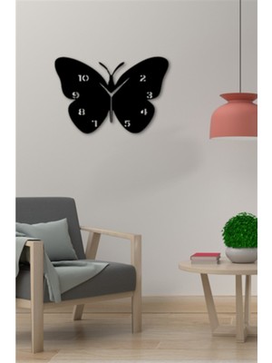 Siyah Ahşap Kelebek Duvar Saati Salon Oturma Odası Ofis Antre Için 47X32CM Duvar Dekoru
