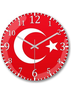 Türk Bayrağı Sessiz Duvar Saati Bombeli Gercek Cam