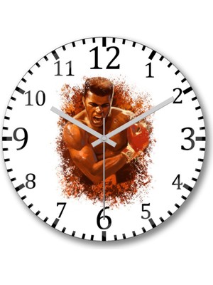 Muhammed Ali Boks Duvar Saati Bombeli Gercek Cam