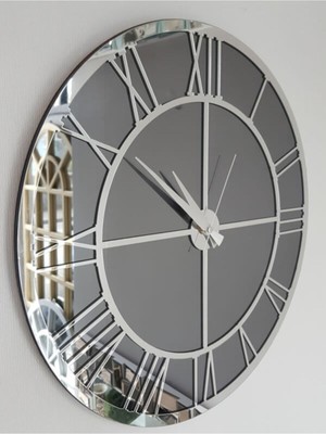 Silver Smoked Model Gümüş Füme Renk 50 cm Dekoratif Aynalı Duvar Saati