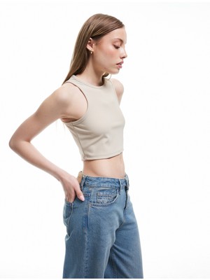 Koton Bisiklet Yaka Kolsuz Dar Kesim Crop Basic Atlet