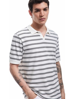 Koton Kısa Kollu Pamuk Karışımlı Regular Fit Çizgili Polo Yaka Tişört