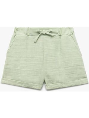 Koton Katlamalı Paça Keten Görünümlü Bol Kalıp Fiyonklu Şort