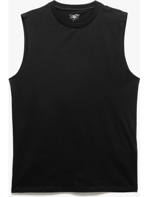 Koton Pamuklu Bisiklet Yaka Arkası Baskılı Oversize Spor Kolsuz Tişört