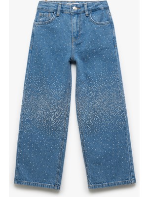 Koton Pamuklu Cepli Taş Detaylı Geniş Paça Denim Pantolon