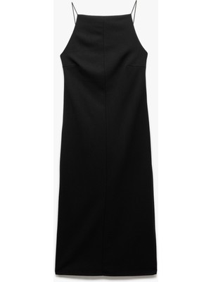 Koton Slim Fit Krep Scuba Kumaş Yırtmaçlı Ince Askılı Halter Yaka Elbise