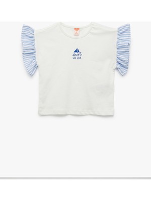 Koton Kısa Kollu Fırfır Detaylı Baskılı Pamuklu Tişört