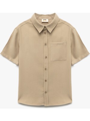 Koton Kısa Kollu Düğmeli Tek Cep Detaylı Basic Viskon Gömlek