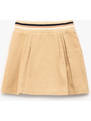 Koton Kız Çocuk Yüksek Bel Pamuklu Gabardin Çizgili Pileli Şort Etek Rahat Kesim