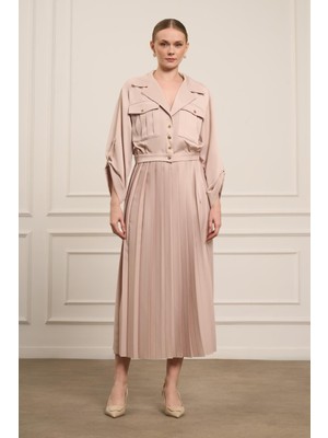 FTZ Women Kadın Plise Etekli Takım  Beige 31042