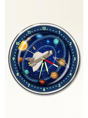Premium Gece Parlayan Uzay Çocuk Odası Duvar Saati