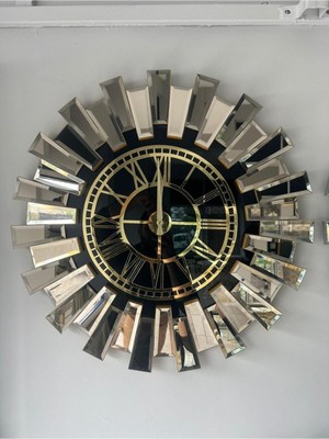 Modern Art Mirror Elite Piyano Aynalı Saat 80 cm 80 cm Metalik Ahşap Yuvarlak