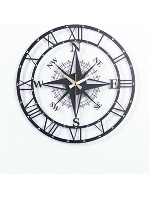 Pusulalı Modern Metal Siyah Duvar Saati 1,5 mm Kalınlık 50X50 cm