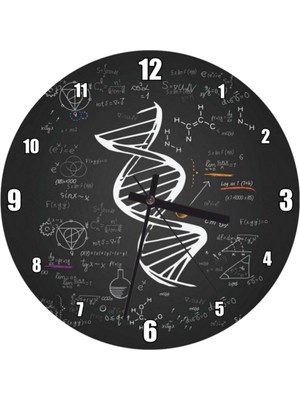 Dna Sarmalı Matematiksel Formüller ve Geometrik Şekiller Duvar Saati (Çap 30X30 Cm)