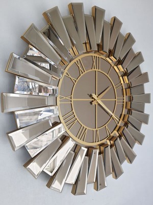 Güneş Twins Gold Bronze Model Altın Bronz Renk 70 cm Dekoratif Aynalı Duvar Saati