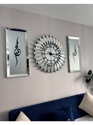 65 cm Çapında Saat ve 30X70 cm Gümüş Tablolar Set