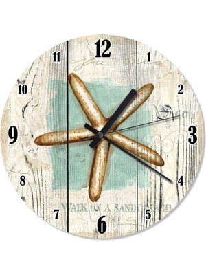 30 cm Çap Tahta Desen Deniz Yıldızı Retro Duvar Saati