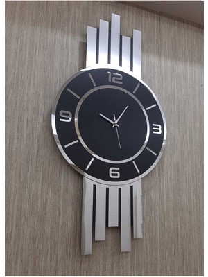 Gümüş Lambiri Detay Duvar Saati Türk Rakam Aynalı Pleksi