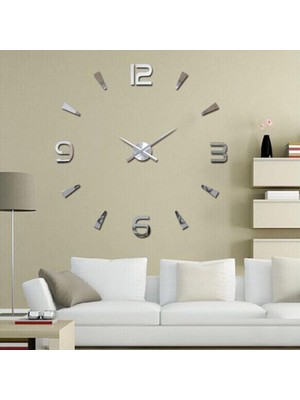 Dekoratif 3D Görünümlü Latin Rakamlı Gümüş Pleksi Saat