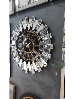70 x 70 Piyano Ayna Saat 70*70 cm Yuvarlak Gümüş Klasik Ahşap
