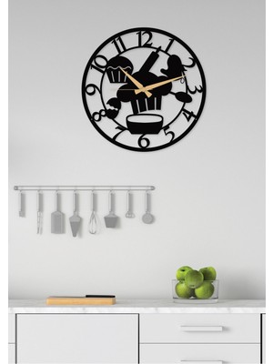 Mutfak - Cafe - Restoran Rakamlı Metal Siyah Duvar Saati - Hediye Saat - 50X50 cm