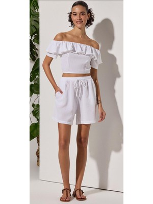 White by Nature Normal Bel Standart Beyaz White Kadın Şort 332848