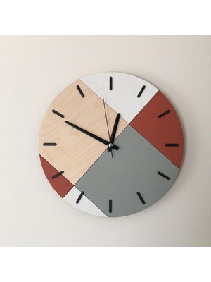 Ahşap Geometrik Desenli Kiremit Duvar Saati 32X32 cm