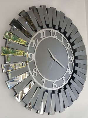 Güneş Smoked Latin Model Gümüş Füme Renk 85 cm Dekoratif Aynalı Duvar Saati