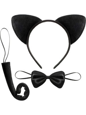 Kedi Kostüm Taç Kuyruk Papyon Seti 1 Adet (4887)