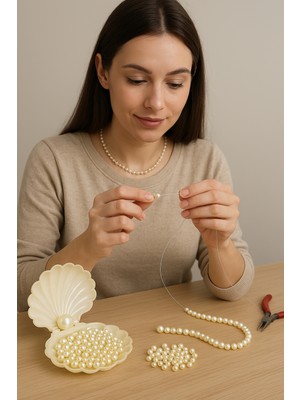 Krem Plastik Delikli Inci Boncuk - 3mm, 4mm, 5mm, 6mm, 8mm (25 Gr)