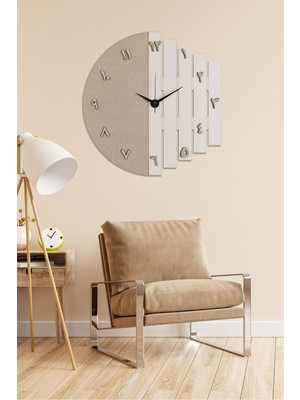 Ahşap Lazer Kesim Arapça Rakamlı Vizon-Beyaz Duvar Saati 43 cm - Arapça Ritim