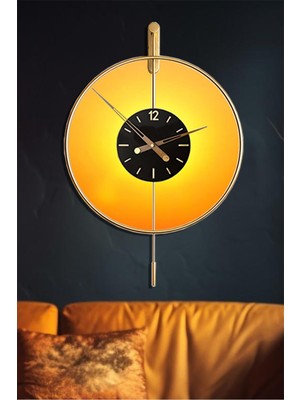 Izmir LED Time 60 cm Gold, Kablosuz Pilli Led, Modern Dekoratif Sarkaçlı Metal Duvar Saati