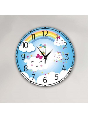 Bilge Duvar Saati, Çocuk Odası Dekoratif Ahşap Duvar Saati
