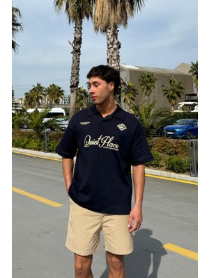 Polo Yaka Quiet Place Baskılı Tişört