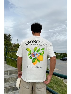 Limoncello Baskılı Ekru Oversize Tişört