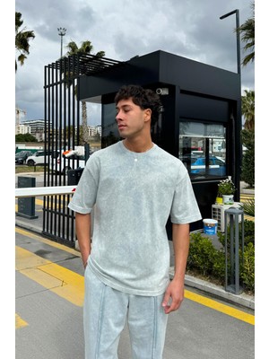 Basic Yıkamalı Gri Tişört