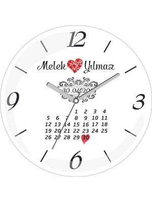 Kişiye Özel Evlilik Yıldönümü Çap 30 Bombeli Gerçek Cam Duvar Saati
