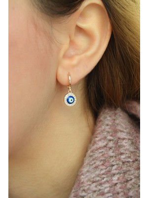 Sacce Scarves & Accessories Nazar Boncuklu Mini Halka Küpe Nazar Charmlı Küpe