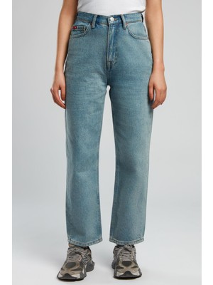 Lee Cooper Clara Yüksek Bel Normal Kesim Düz Paça Mavi Kadın Jean Pantolon