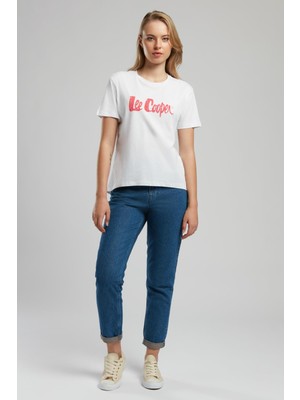 Lee Cooper Marlyn Yüksek Bel Rahat Kesim Daralan Paça %100 Pamuk Mavi Kadın Jean Pantolon