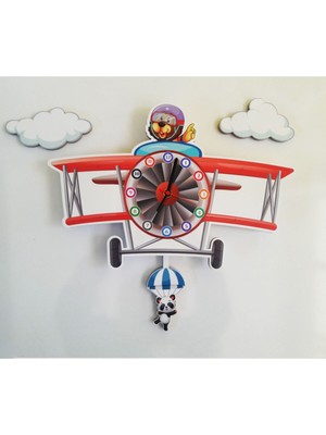 Ahşap Çocuk Odası Pılot Anımals Sarkaçlı Duvar Saati