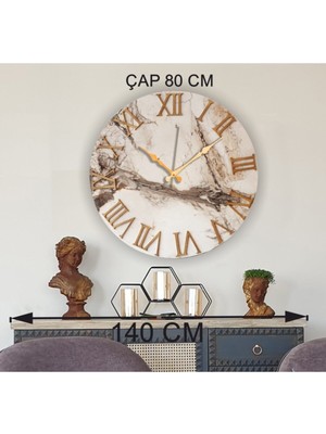 Mermer Desenli Duvar Saati 80CM