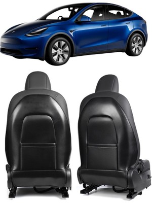 Tesla Model Y / Model 3 Ön Koltuk Arkasına Takılan Koruyucu Kaplama Sağ ve Sol, 2 Adet Set Olarak, Karbon Siyah Renk
