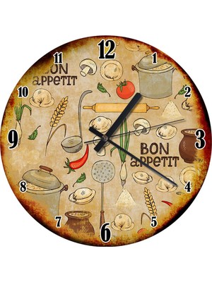 Lezzetli Mutfak Yemekleri Ahşap Duvar Saati