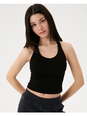 Ayma Active Kadın Siyah Halter Half Crop Bluz - EcoVero™ Viskoz, İç Sütyenli, Göğüs Pedli, Halter Yaka, Crop Spor Bluz
