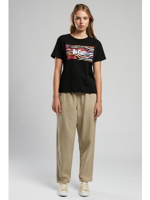 Lee Cooper Zebrars Kadın %100 Pamuk O Yaka T-Shirt Siyah