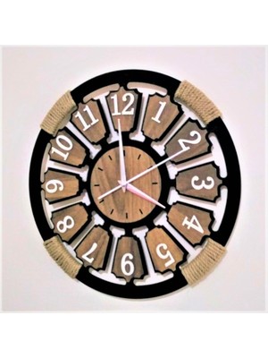 Bilge Ahşap Duvar Saati Hasır Halat Detaylı