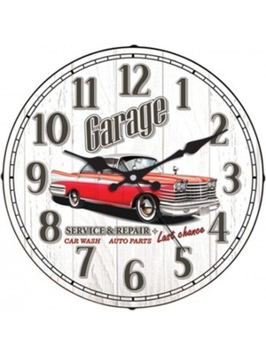 'iş-Sat' 36 Cm. Gerçek Bombe Cam Akar Saniyeli Makine 'araba' Tasarımlı Dekoratif Duvar Saati