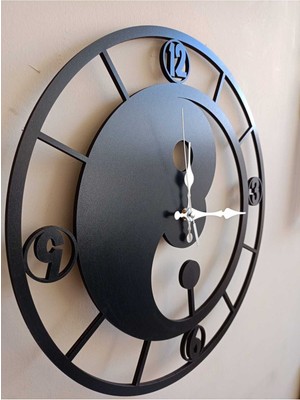 Yin Yang Ahşap Siyah Sessiz Duvar Saati-5 mm Kalın Malzeme